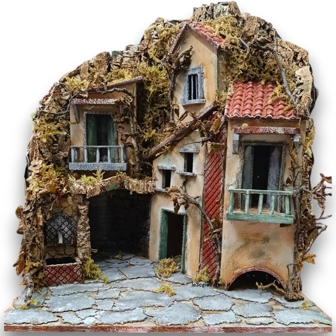 Presepe 40x50x60 Gruppo Case con Fontana