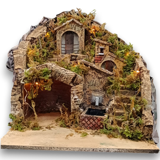 Presepe 1 Grotta con Fontana e 2 Case