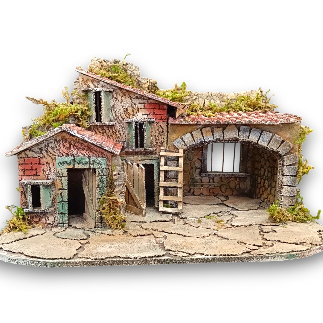 Presepe  Casolare con Stalla  pastori 8 cm