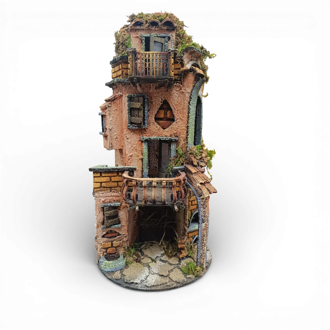 Presepino in legno 180° da campana con Balconata e Forno