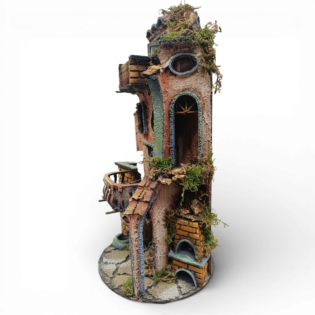 Presepino in legno 180° da campana con Balconata e Forno