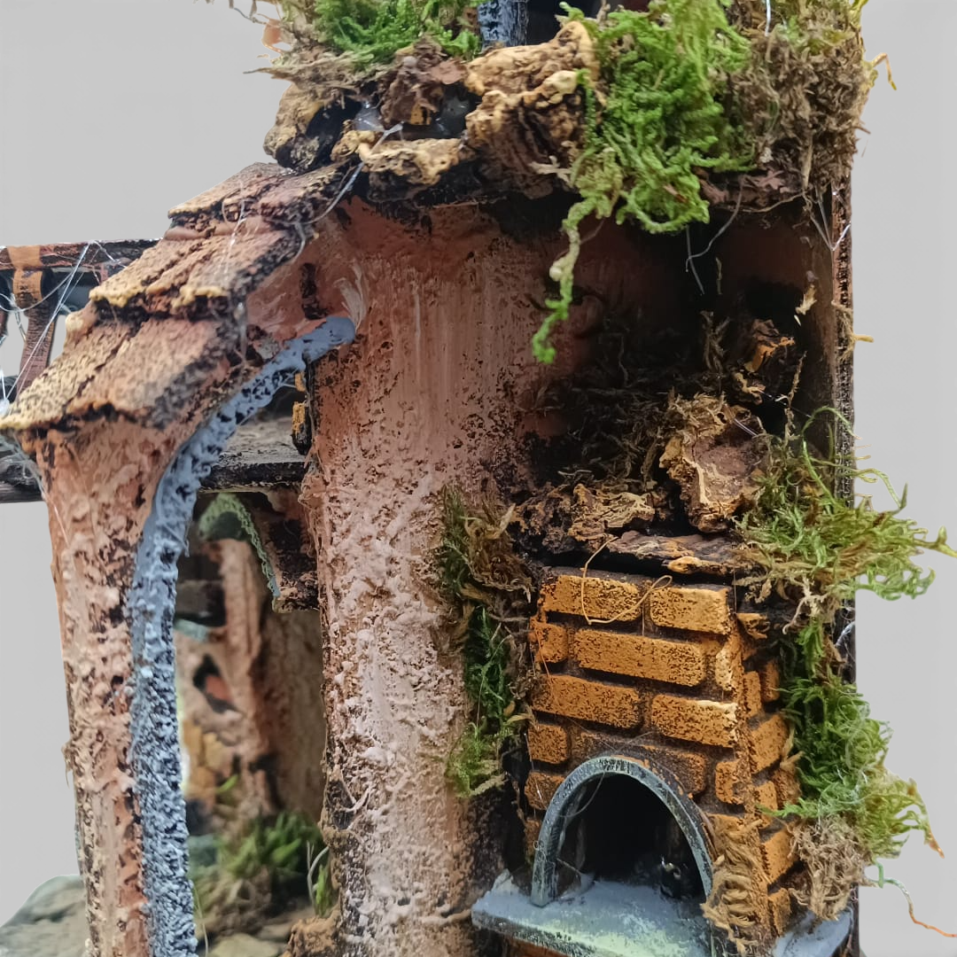Presepino in legno 180° da campana con Balconata e Forno