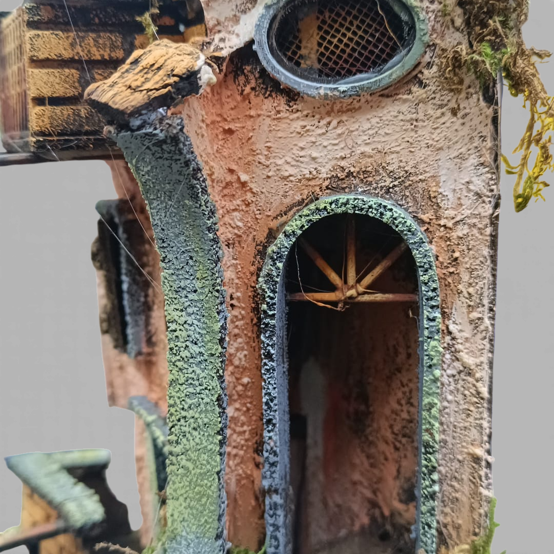 Presepino in legno 180° da campana con Balconata e Forno