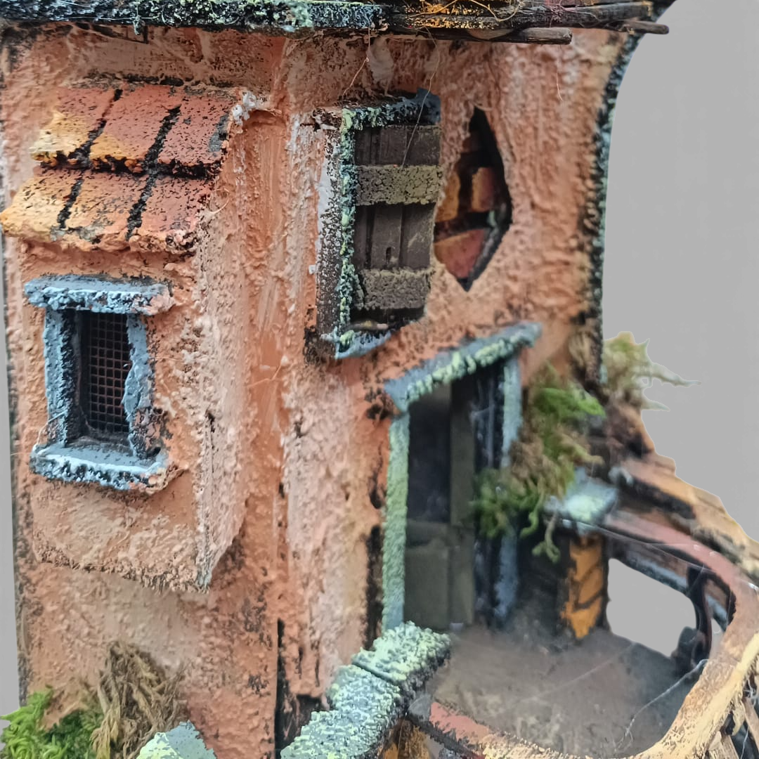 Presepino in legno 180° da campana con Balconata e Forno