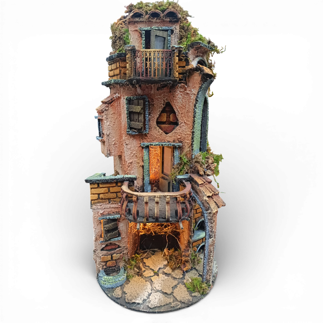 Presepino in legno 180° da campana con Balconata e Forno