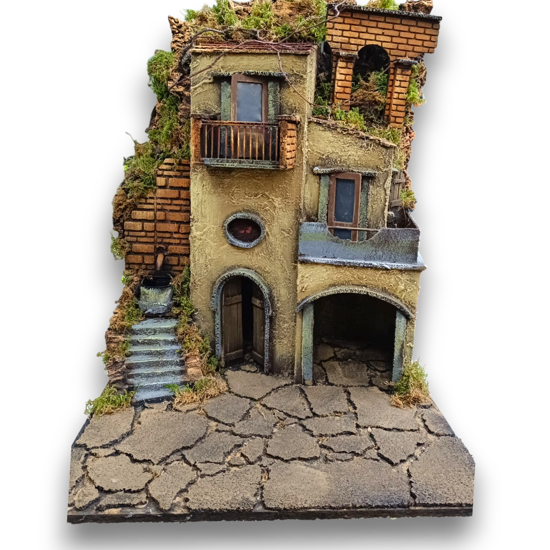 Presepe con fontana e arcata a destra