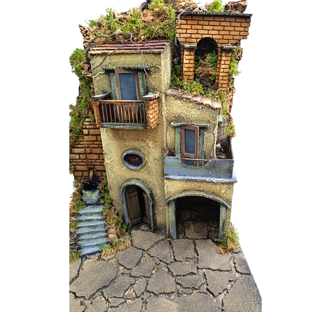 Presepe con fontana e arcata a destra