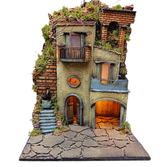 Presepe con fontana e arcata a destra