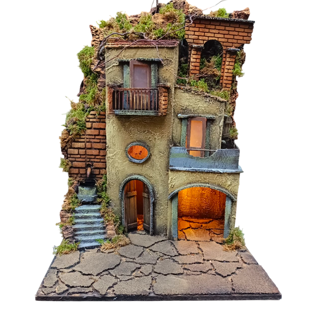 Presepe con fontana e arcata a destra