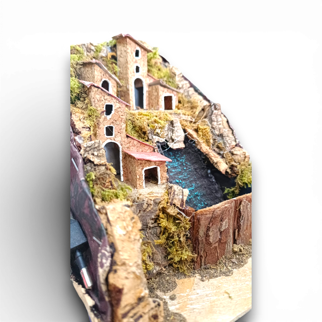 Cascata mini in sughero con case cm 4