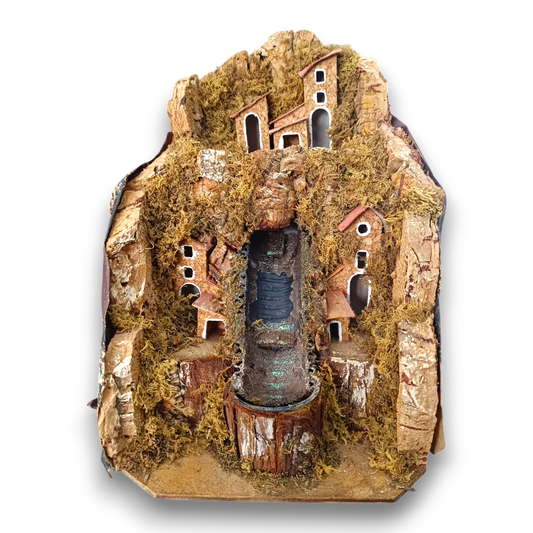 Cascata in Sughero grande con Case cm 4