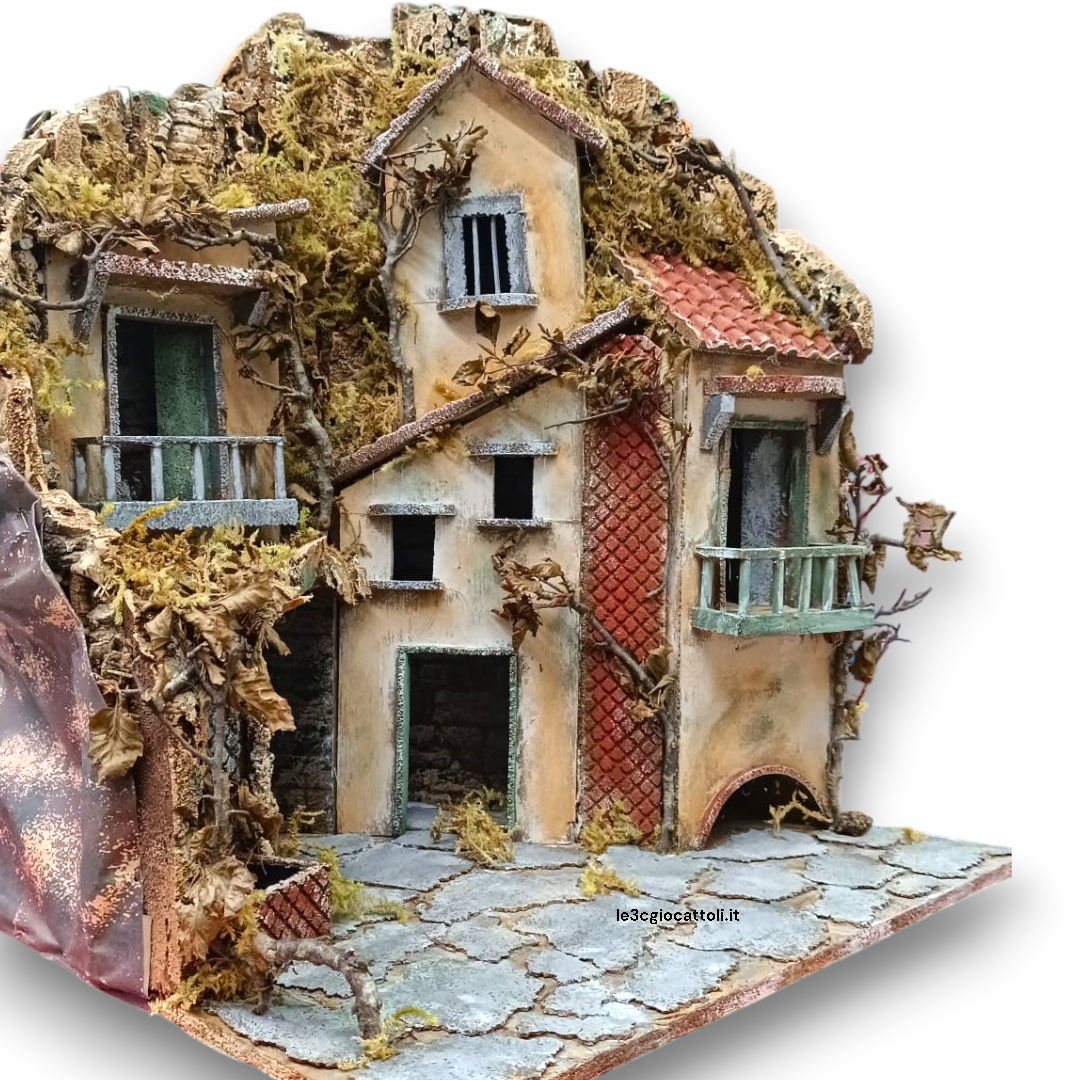 Presepe 40x50x60 Gruppo Case con Fontana