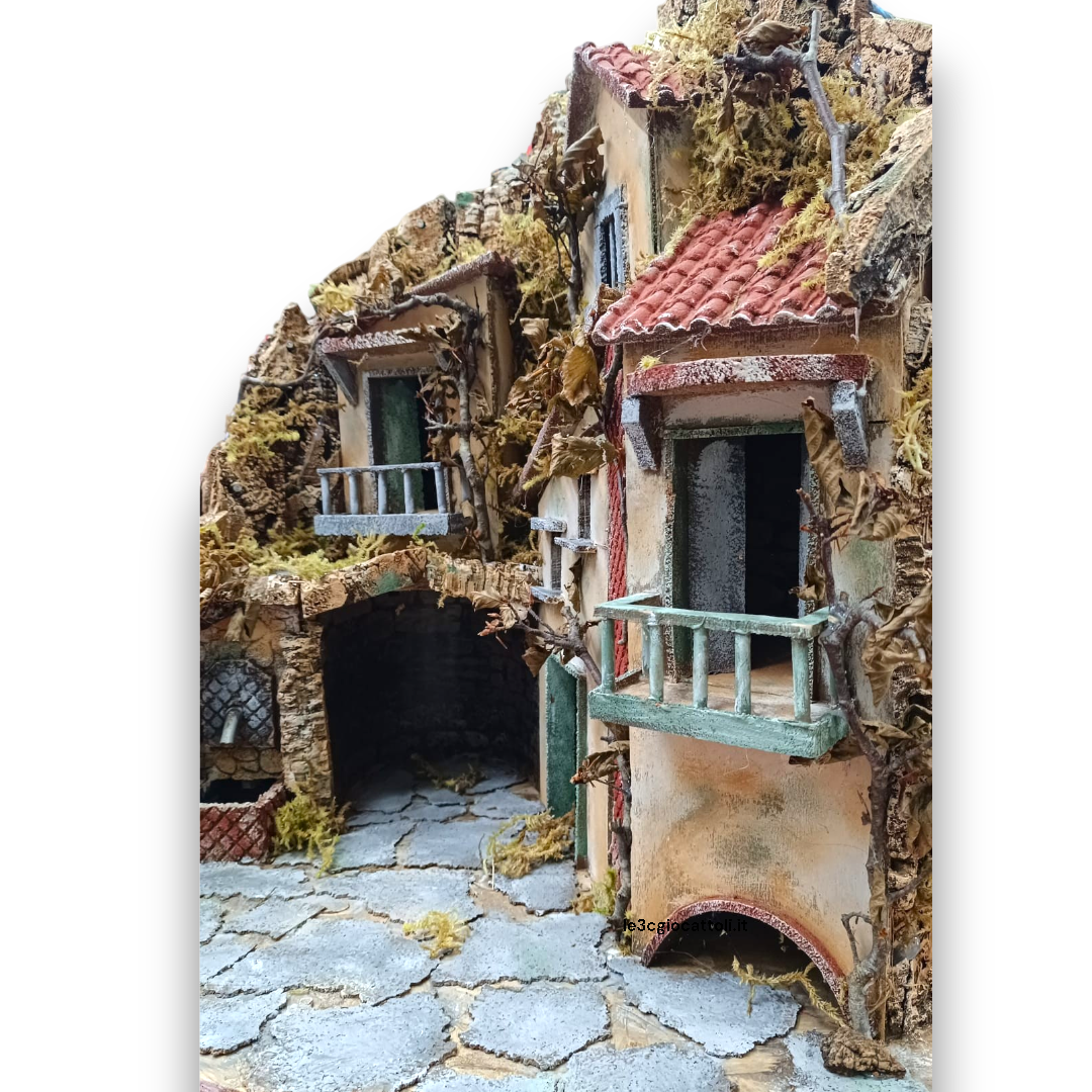 Presepe 40x50x60 Gruppo Case con Fontana