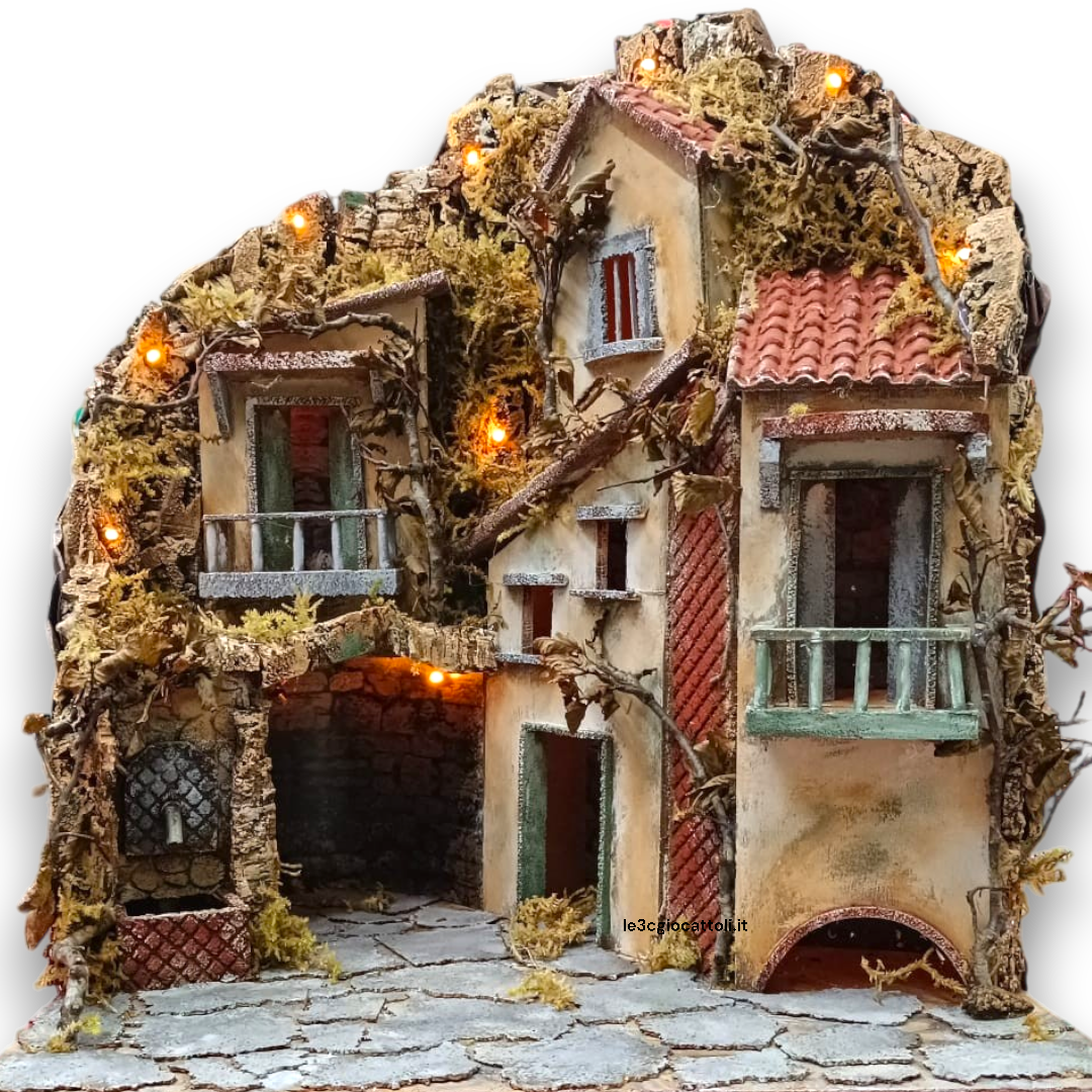 Presepe 40x50x60 Gruppo Case con Fontana