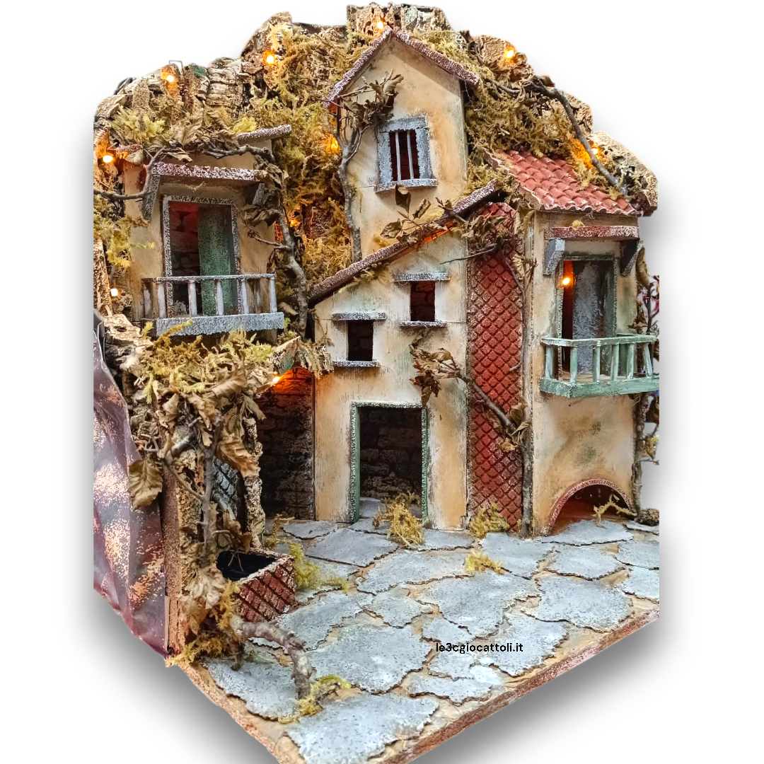 Presepe 40x50x60 Gruppo Case con Fontana