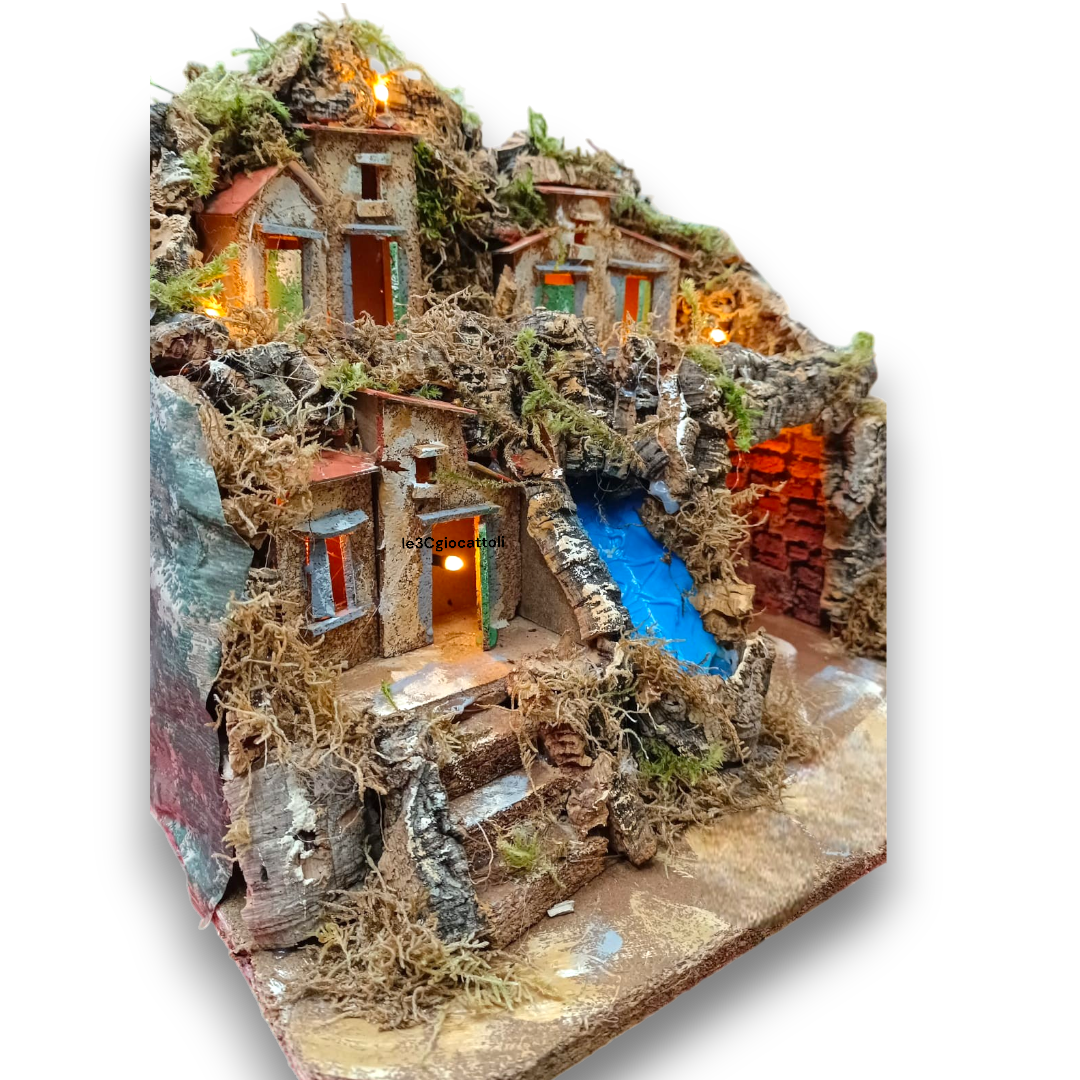 Presepe 2 piani con Cascata 35x30x30