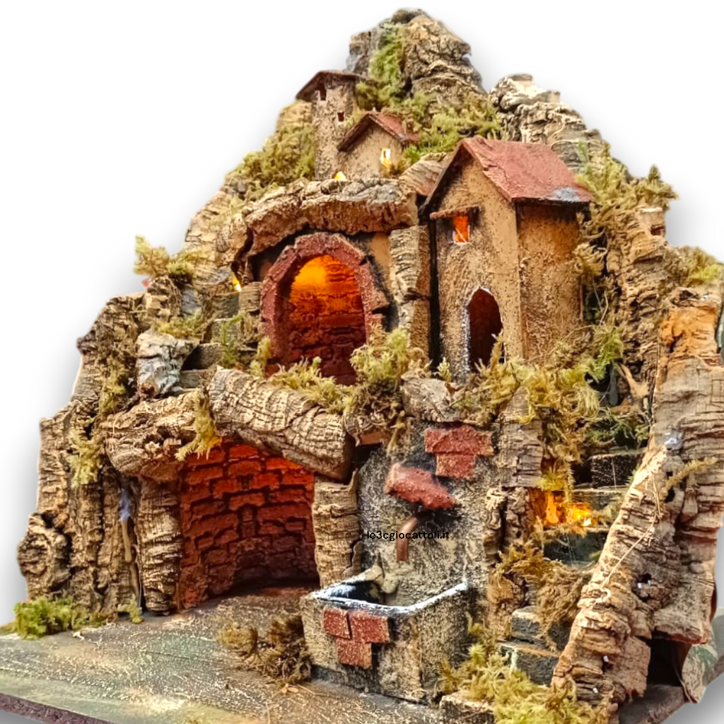 Presepe 40x30x40 Fontana Mattoncini Rossi