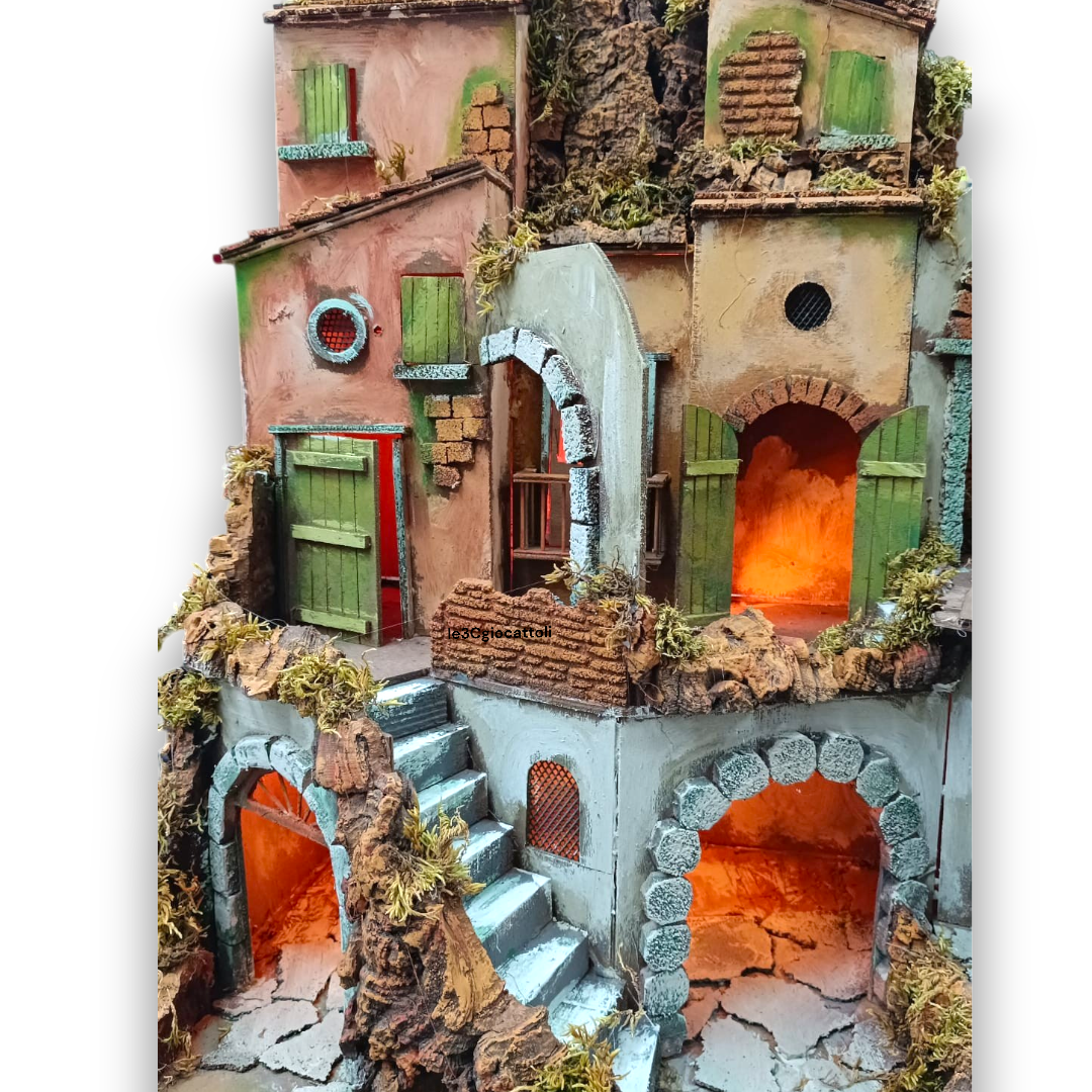 Presepe Caseggiato con Mulino 62x40x64