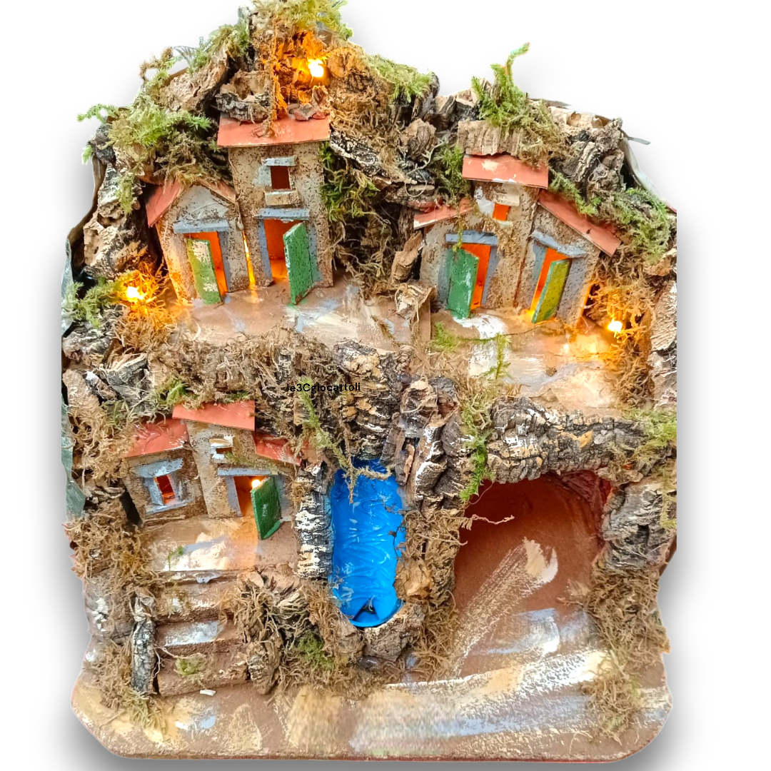 Presepe 2 piani con Cascata 35x30x30