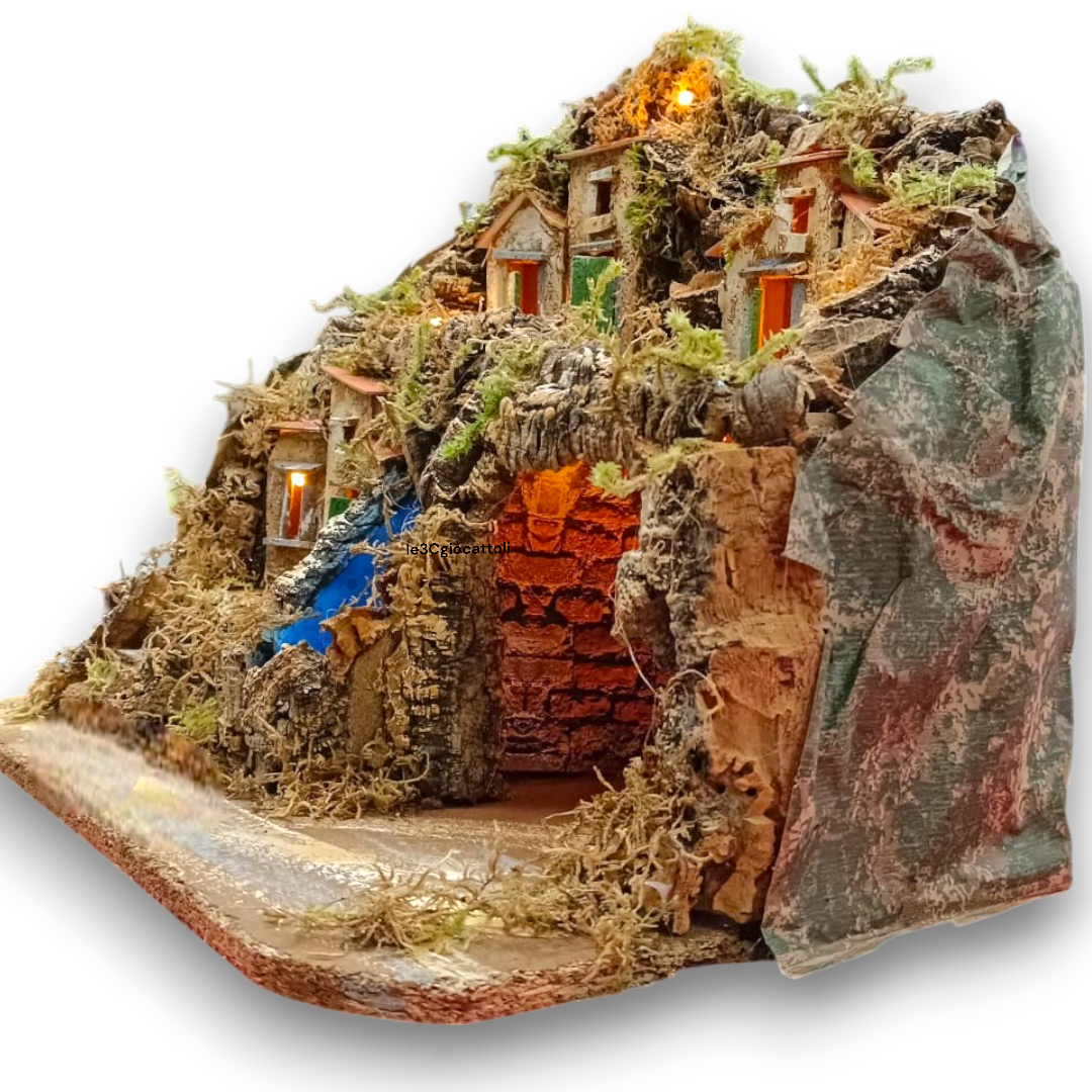 Presepe 2 piani con Cascata 35x30x30