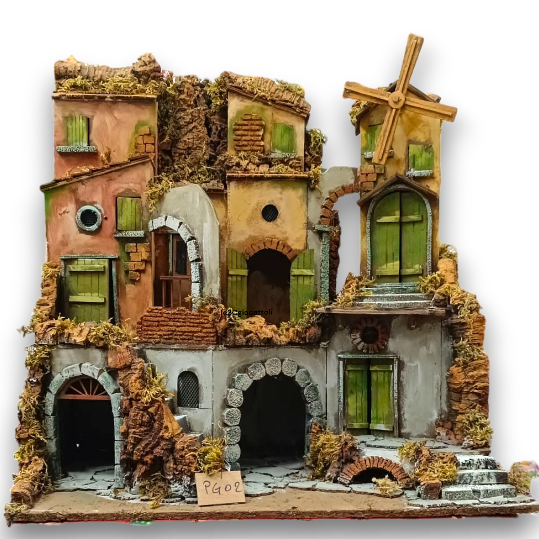 Presepe Caseggiato con Mulino 62x40x64