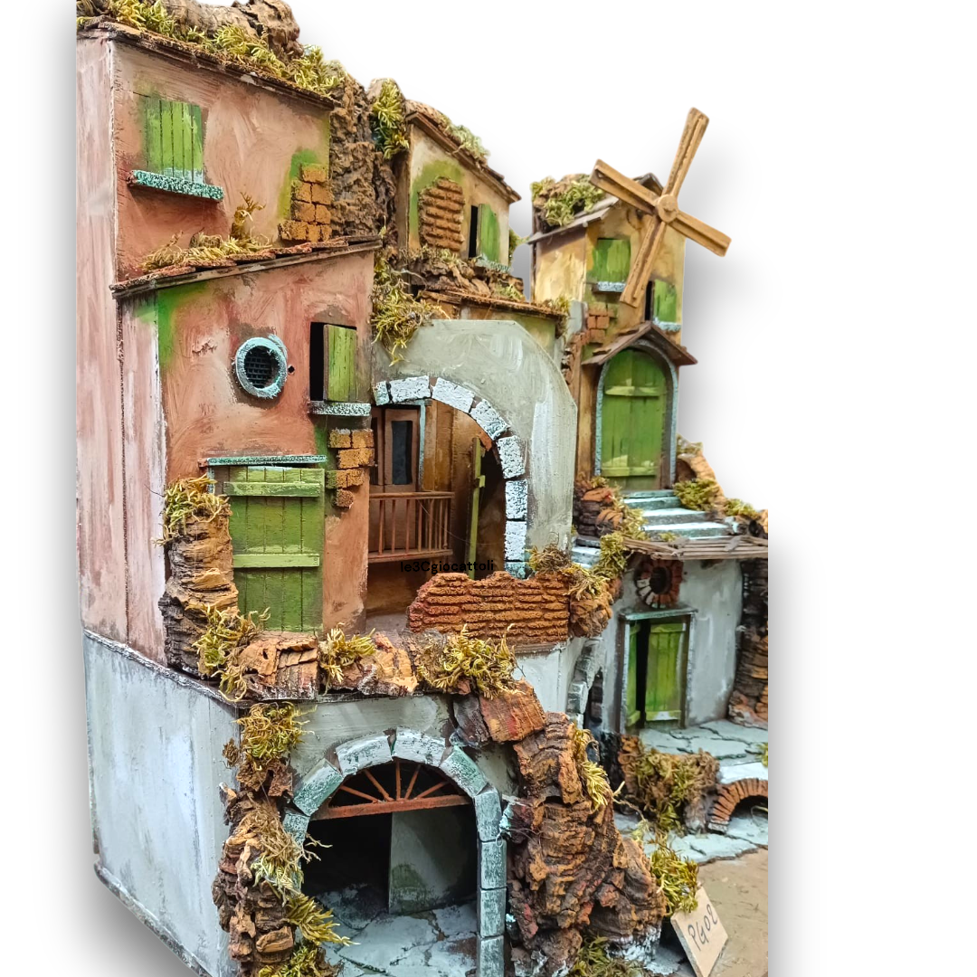 Presepe Caseggiato con Mulino 62x40x64