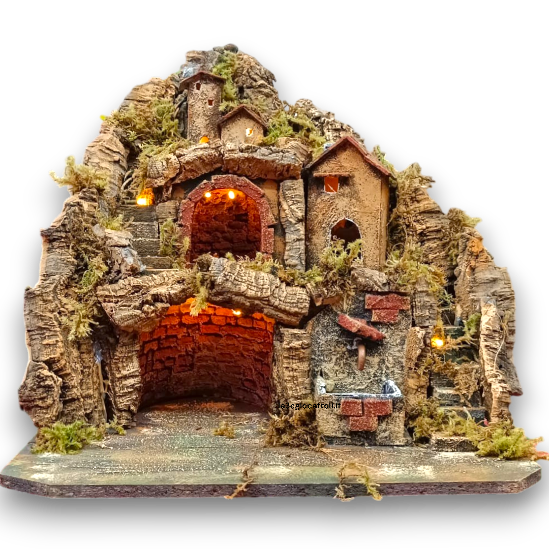 Presepe 40x30x40 Fontana Mattoncini Rossi