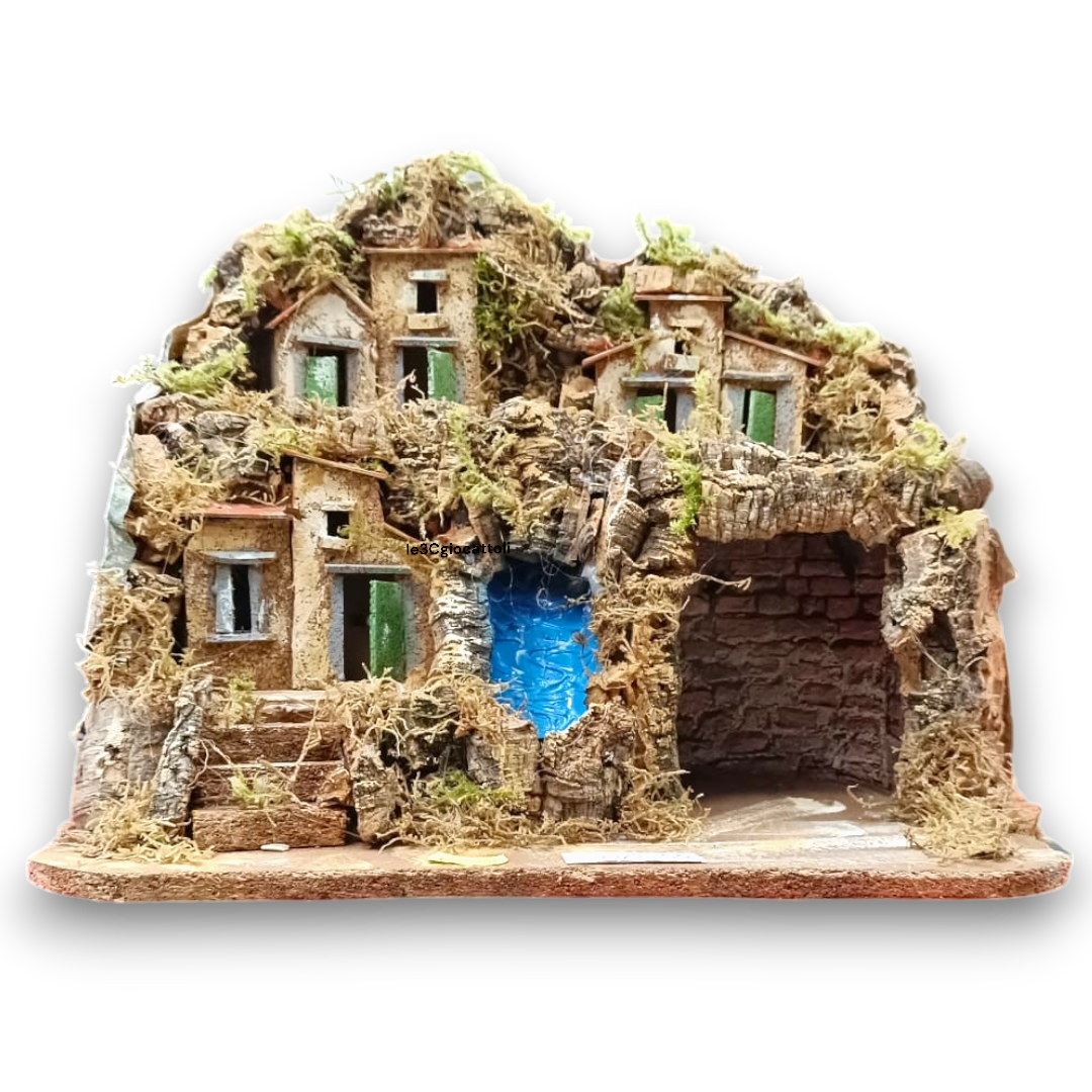 Presepe 2 piani con Cascata 35x30x30