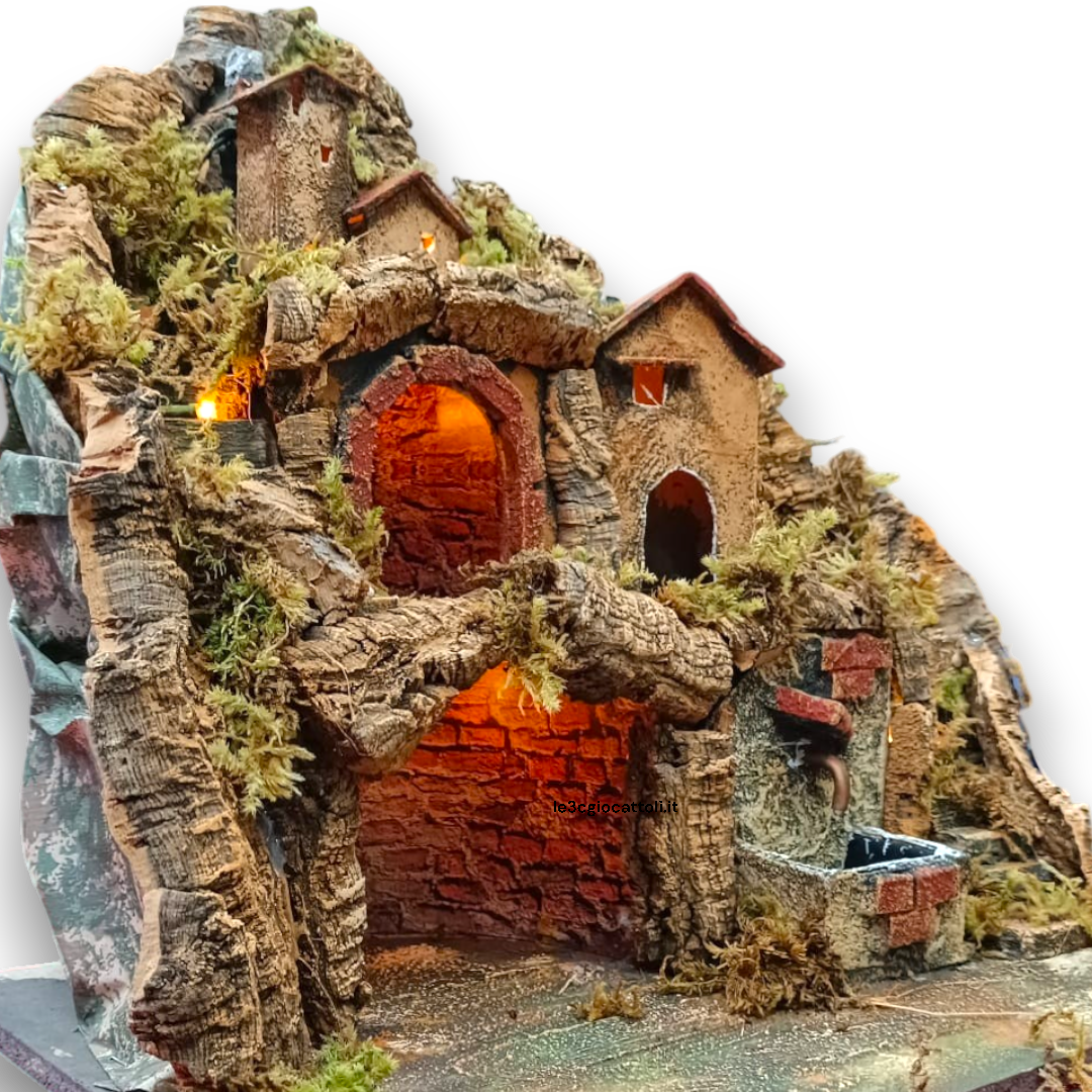 Presepe 40x30x40 Fontana Mattoncini Rossi