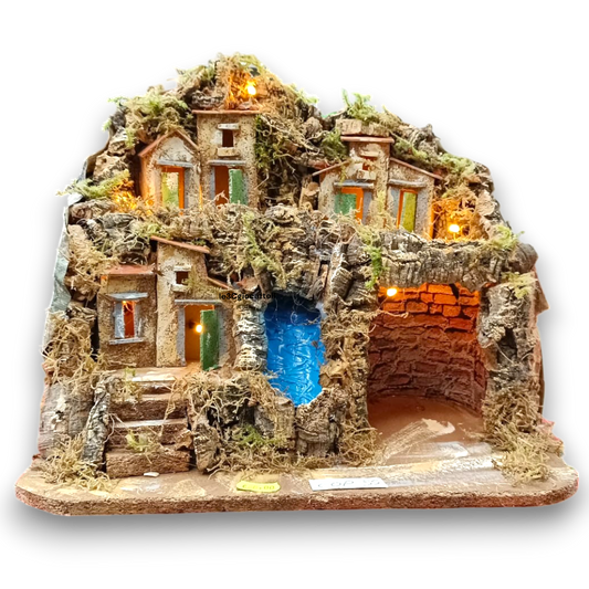 Presepe 2 piani con Cascata 35x30x30